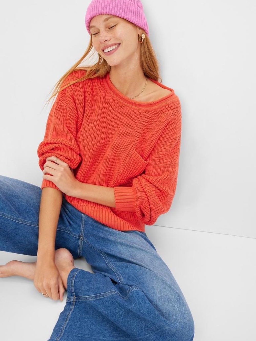 Gap100% Cotton Rollneck Long Sleeve Slouchy Pullover Chunky Knit Sweater Medium